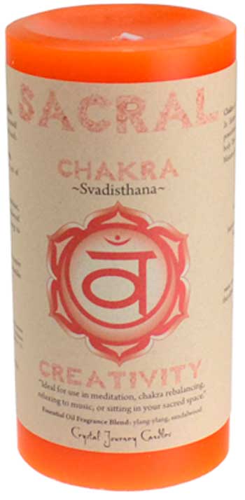 Sacral Chakra pillar candle 3″ x 6″