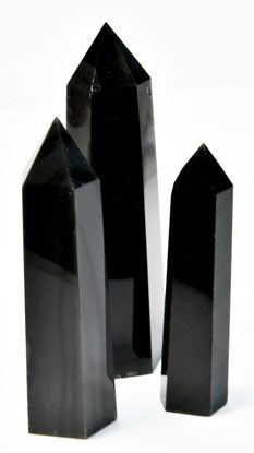 1 lb 3-4″  Obsidian, Balck W Silver Stripes obelisk