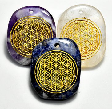 (set of 4 Flower of Life worry stone w/ hole