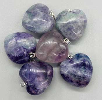 (set of 6) 1″ Fluorite, Rainbow heart