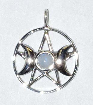 Triple Goddess Pentagram Moonstone sterling 11/16″