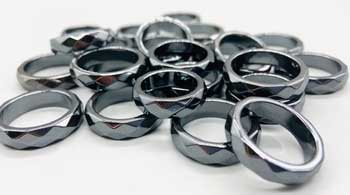 (set of 50) Faceted Hematite rings