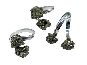 (set of 3) adjustable Pyrite rings