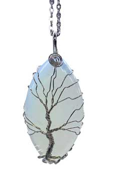 1 3/4″ oval Tree of Life White Opalite necklace