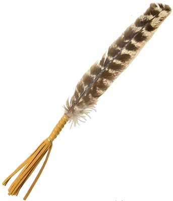 (set of 2) Leather Wrapped smudging feather 10″