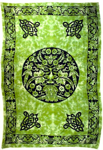 Green and Black Green Man Tapestry 72″ x 108″